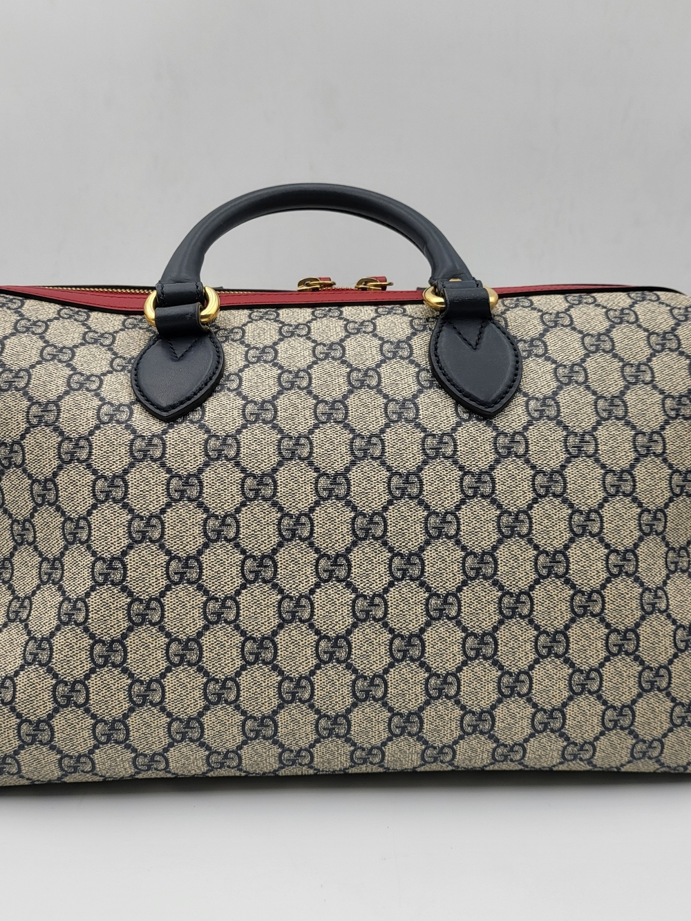 GUCCI GG Supreme Monogram Boston 35 Beige Blue Hibiscus Red..Authentic w/COA. - Picture 4 of 16